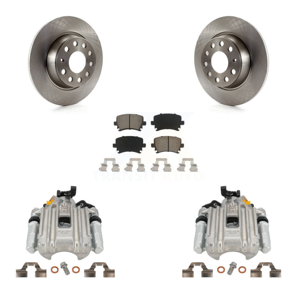 Rear Disc Brake Caliper Rotors And Ceramic Pads Kit For Volkswagen Jetta With 286mm Diameter Rotor 7th 8th Digit Of VIN Is "1K" KC8-100396C by Transit Auto