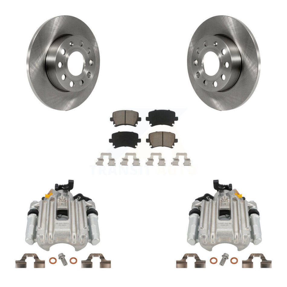 Rear Disc Brake Caliper Rotors And Ceramic Pads Kit For Volkswagen Jetta With 260mm Diameter Rotor 7th 8th Digit Of VIN Is "1K" KC8-100397C by Transit Auto