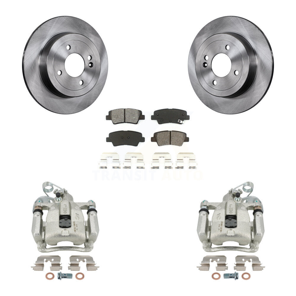 Rear Disc Brake Caliper Rotors And Semi-Metallic Pads Kit For 2012-2016 Hyundai Accent KC8-100416S by Transit Auto