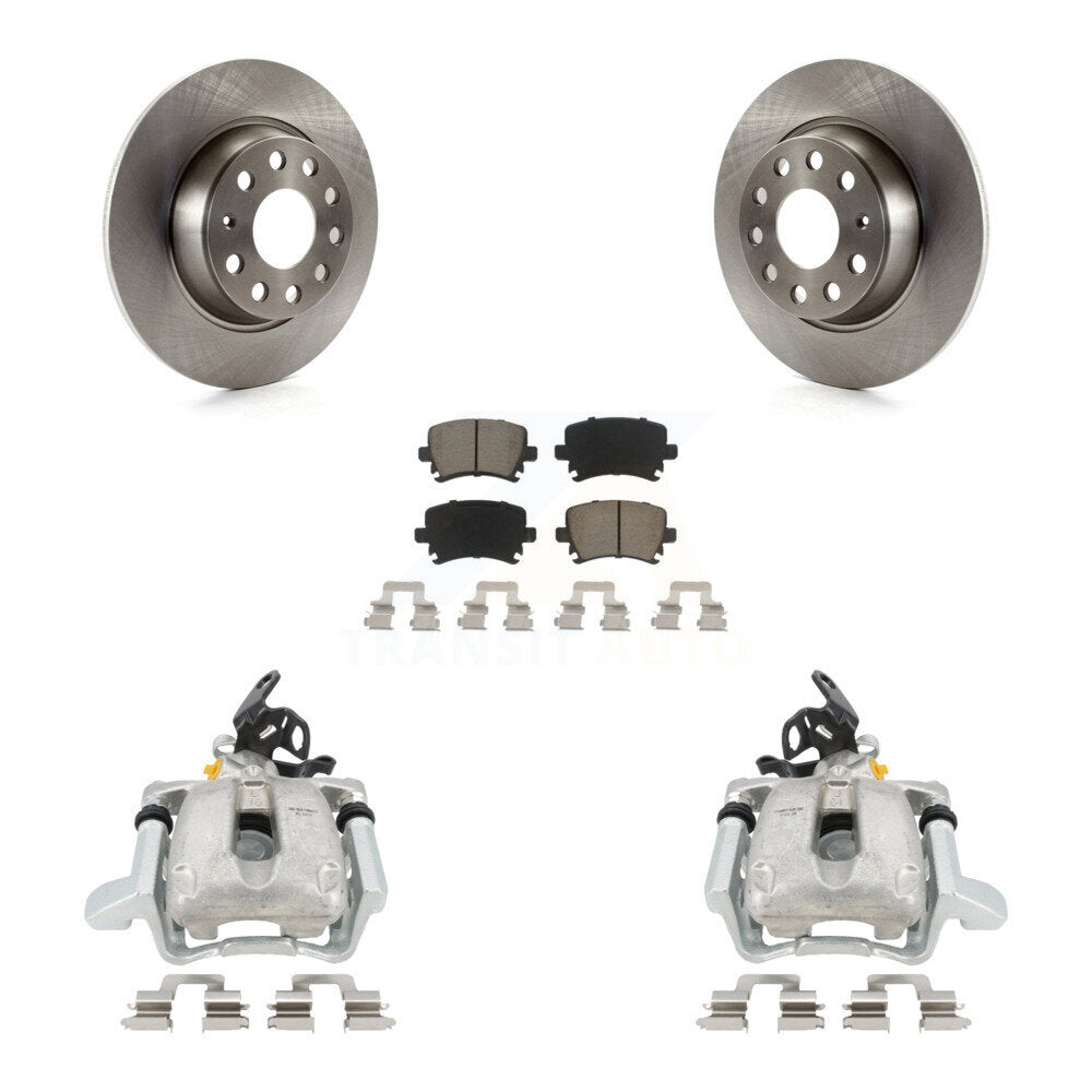 Rear Disc Brake Caliper Rotors And Ceramic Pads Kit For 2009 Volkswagen Jetta GLI With 286mm Diameter Rotor KC8-100427C by Transit Auto