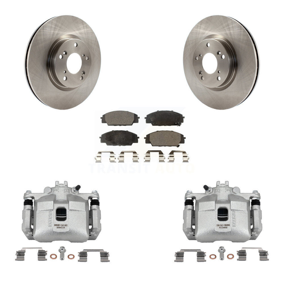Front Disc Brake Caliper Rotors & Ceramic Pad Kit For 2006-2011 Honda Civic Si with 2.0L KC8-100427T