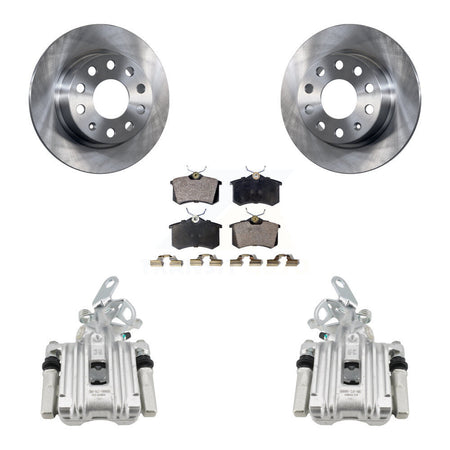 Rear Disc Brake Caliper Rotors Semi-Metallic Pad Kit For Volkswagen Jetta Beetle Audi A3 KC8-100449P