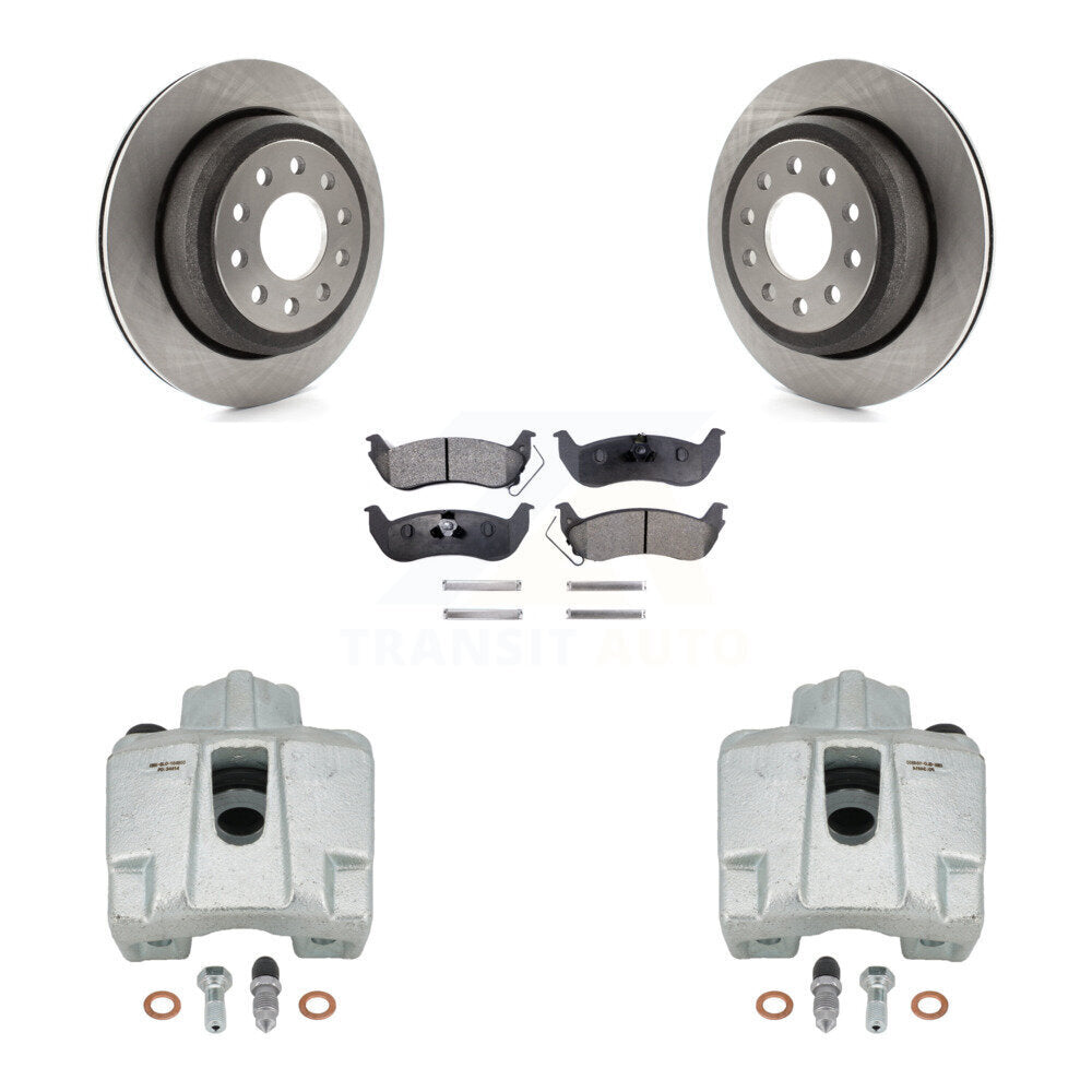 Rear Disc Brake Caliper Rotors And Semi-Metallic Pads Kit For 2003-2011 Lincoln Town Car Sedan KC8-100492P by Transit Auto