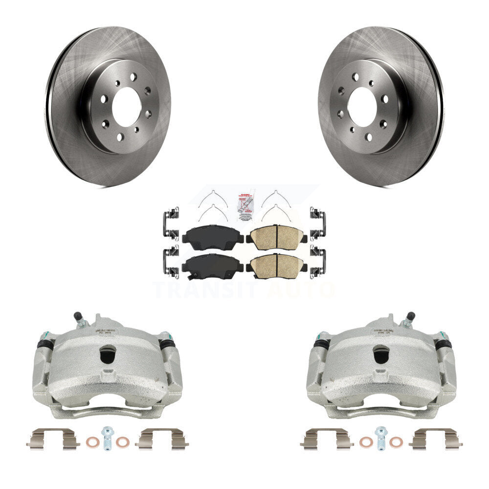 Front Disc Brake Caliper Rotors And Ceramic Pads Kit For 2004-2005 Honda Civic Si with 1.7L With 4 Lug Wheels KC8-100575N by Transit Auto