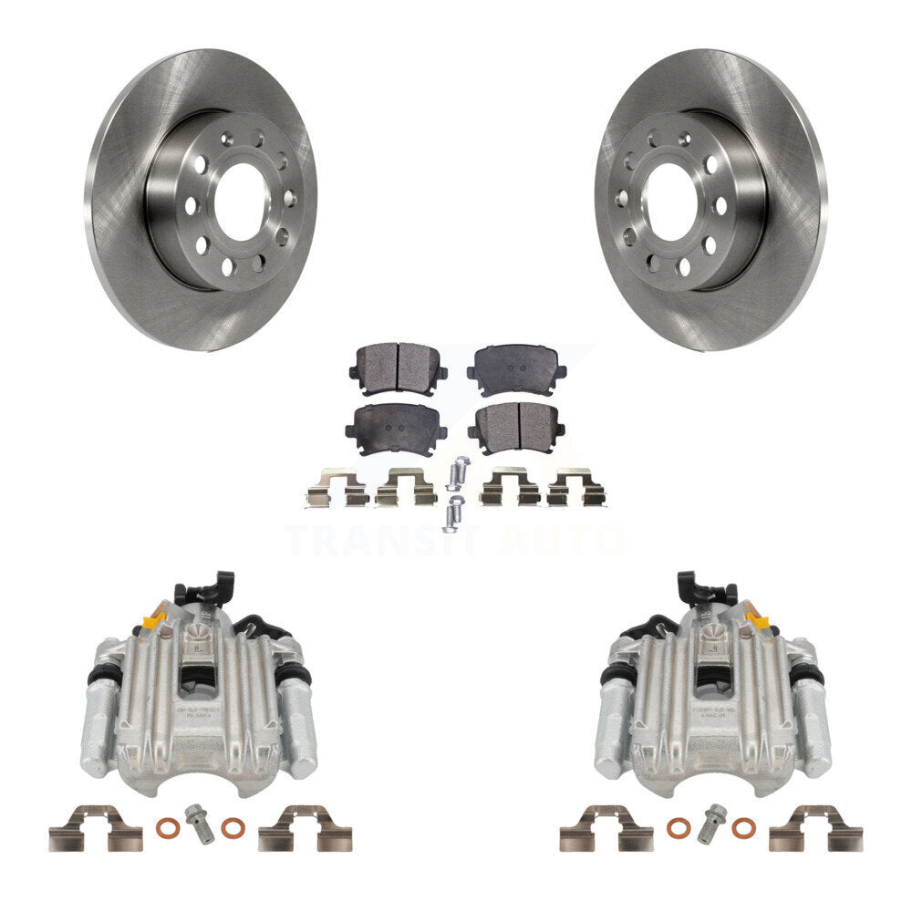 Rear Disc Brake Caliper Rotors And Semi-Metallic Pads Kit For Volkswagen Jetta With 260mm Diameter Rotor 7th 8th Digit Of VIN Is "1K" KC8-100578P by Transit Auto