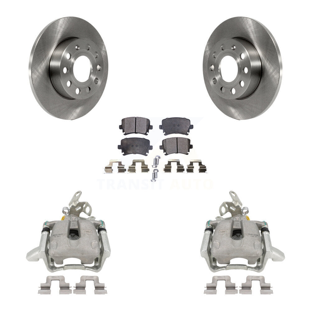 Rear Disc Brake Caliper Rotors And Semi-Metallic Pads Kit For Volkswagen Jetta Rabbit KC8-100579P by Transit Auto