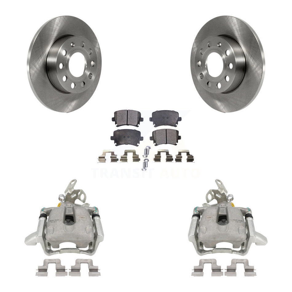 Rear Disc Brake Caliper Rotors And Semi-Metallic Pads Kit For Volkswagen Jetta Rabbit KC8-100579P