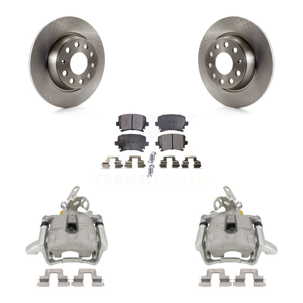 Rear Disc Brake Caliper Rotors And Semi-Metallic Pads Kit For Volkswagen Jetta GTI Audi A3 Quattro KC8-100581P by Transit Auto