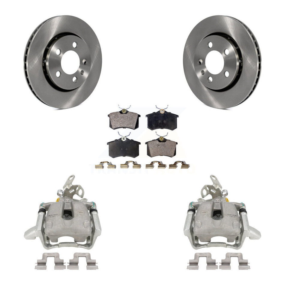 Rear Disc Brake Caliper Rotors And Semi-Metallic Pads Kit For 2005 Volkswagen Jetta 2.5L With 256mm Diameter Rotor 7th 8th Digit Of VIN Is "9M" Or "1J" KC8-100582P by Transit Auto