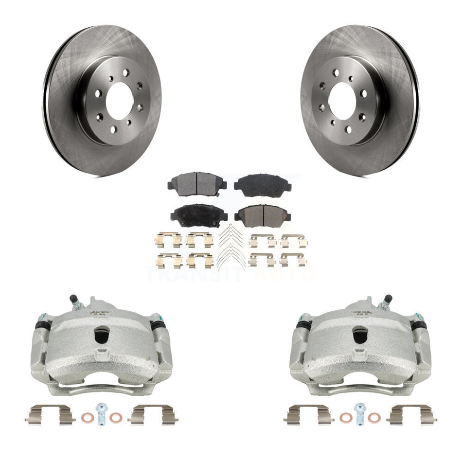 Front Disc Brake Caliper Rotors And Ceramic Pads Kit For 2004-2005 Honda Civic Si with 1.7L With 4 Lug Wheels KC8-100675T