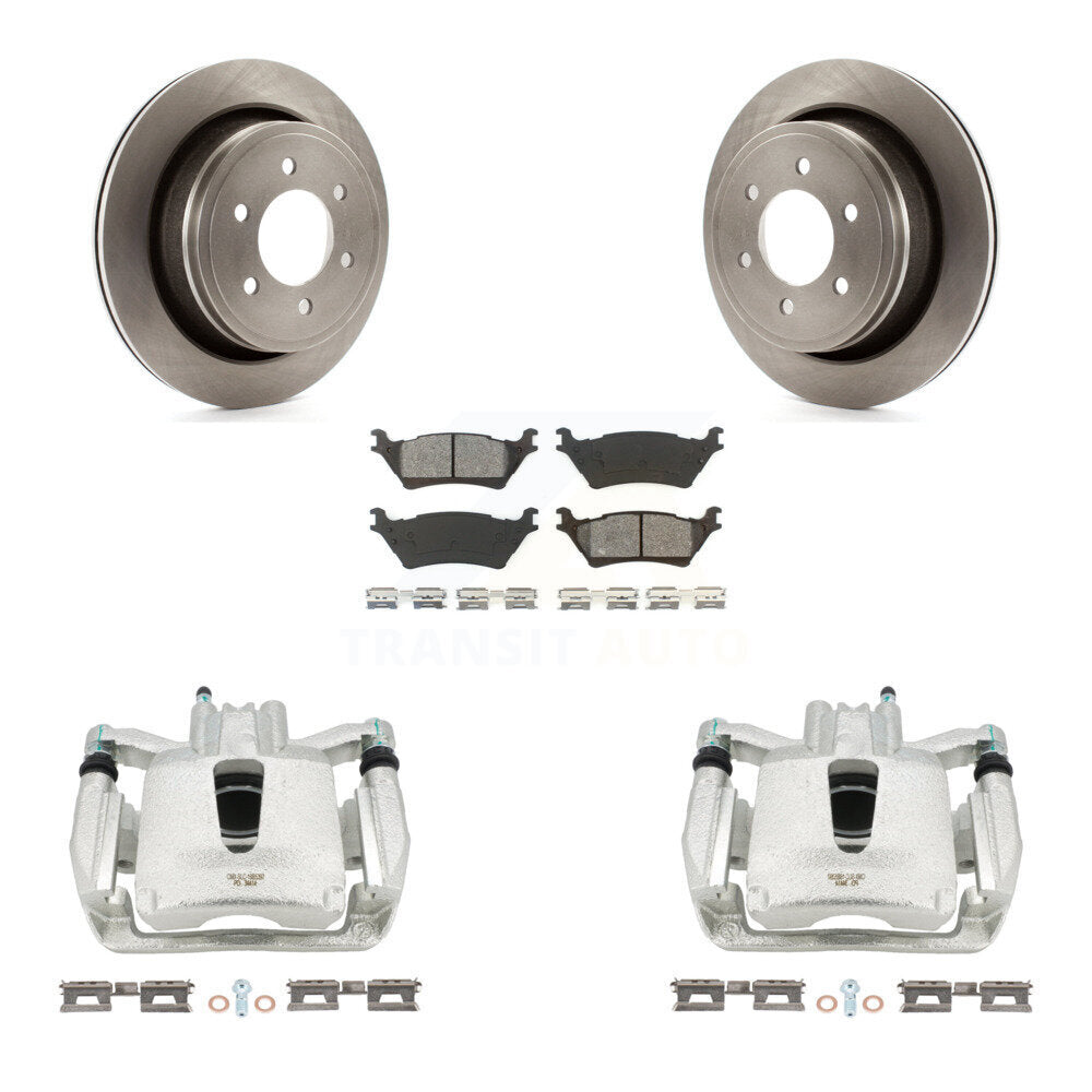 Rear Disc Brake Caliper Rotors And Semi-Metallic Pads Kit For Ford F-150 KC8-100685S by Transit Auto