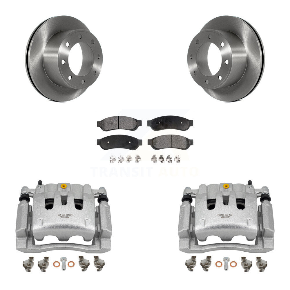 Rear Disc Brake Caliper Rotors And Semi-Metallic Pad Kit For Ford F-250 Super Duty F-350 KC8-100711P