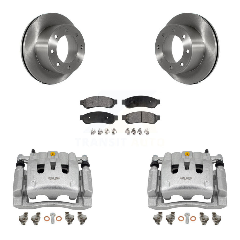 Rear Disc Brake Caliper Rotors And Semi-Metallic Pad Kit For Ford F-250 Super Duty F-350 KC8-100711P