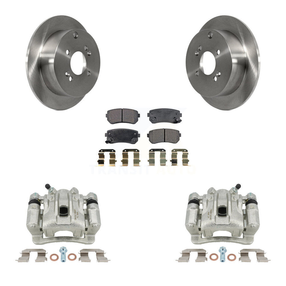 Rear Disc Brake Caliper Rotors And Semi-Metallic Pads Kit For 2006-2007 Hyundai Accent Kia Rio Rio5 KC8-100721P