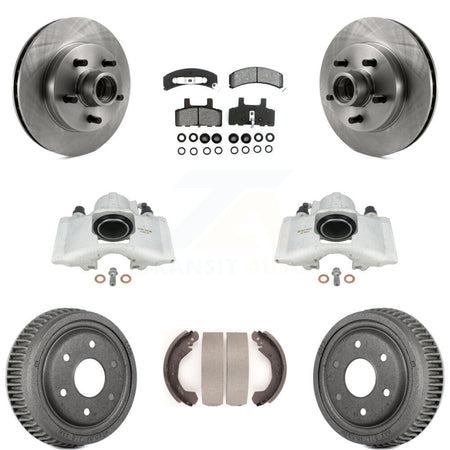 Front Rear Disc Brake Caliper Rotors Drums Semi-Metallic Pads Kit (8Pc) For GMC Yukon With 10" Diameter Drum KC8-100732S by Transit Auto