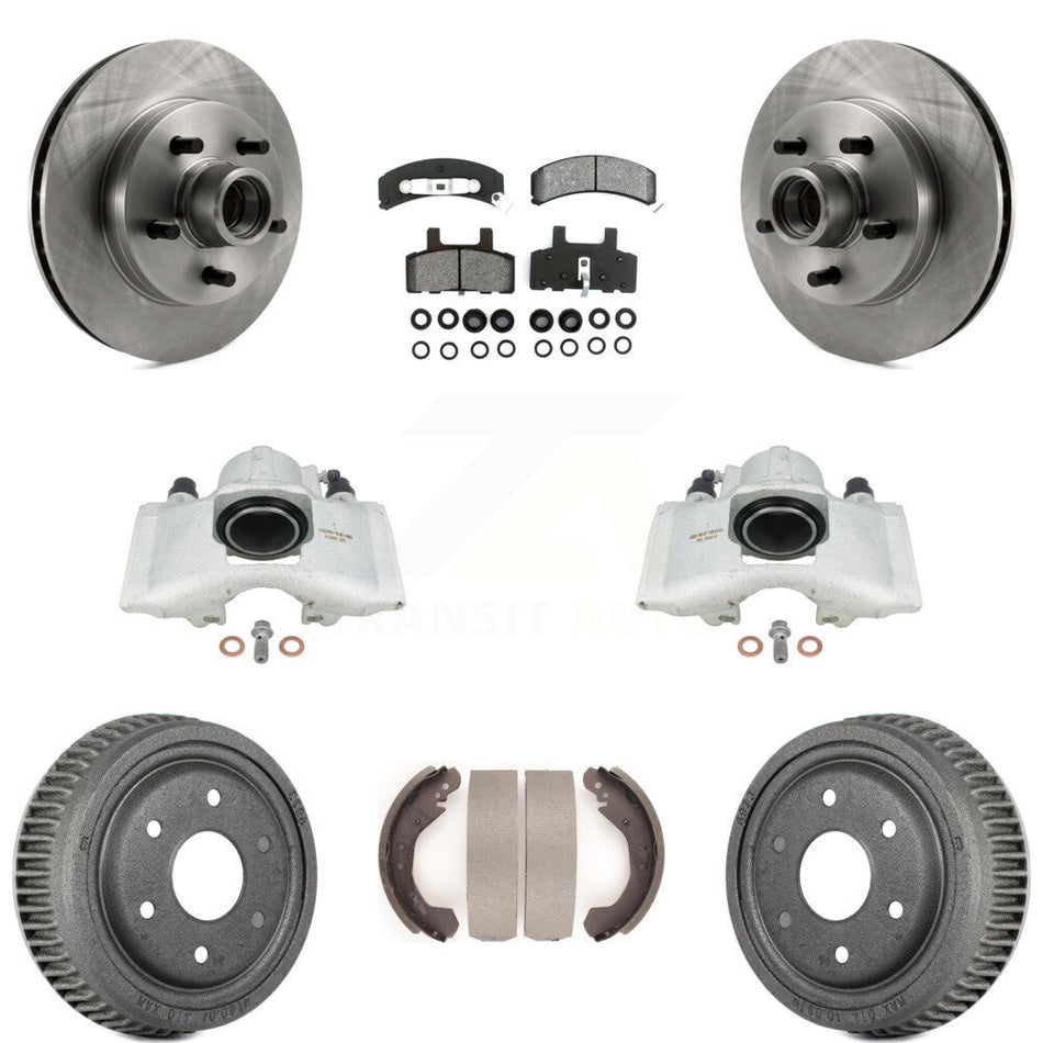 Front Rear Disc Brake Caliper Rotors Drums Semi-Metallic Pads Kit (8Pc) For GMC Yukon With 10" Diameter Drum KC8-100732S