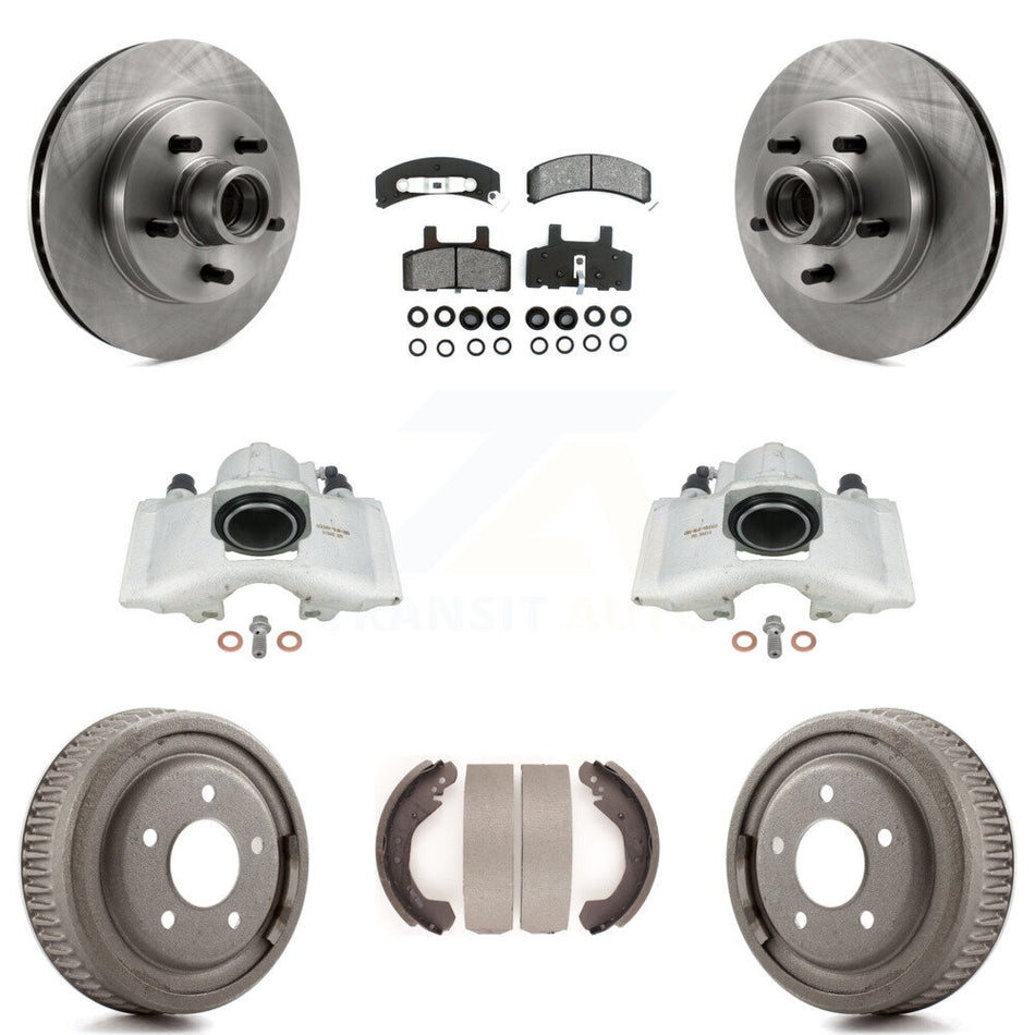 Front Rear Disc Brake Caliper Rotors Drums Semi-Metallic Pads Kit (8Pc) For GMC Yukon With 10" Diameter Drum KC8-100733S