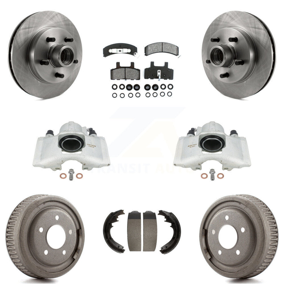 Front Rear Disc Brake Caliper Rotors Drums Semi-Metallic Pads Kit (8Pc) For GMC Yukon Chevrolet C1500 Suburban KC8-100734S