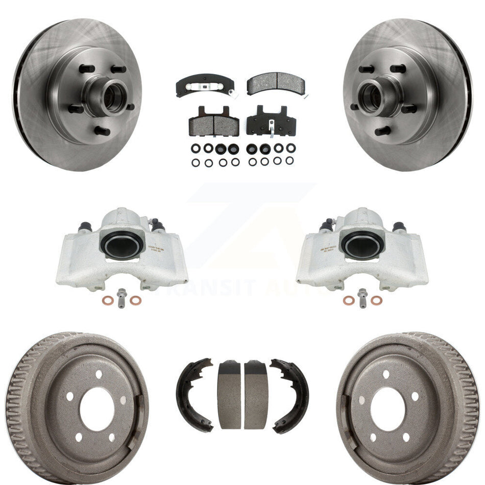 Front Rear Disc Brake Caliper Rotors Drums Semi-Metallic Pads Kit (8Pc) For GMC Yukon Chevrolet C1500 Suburban KC8-100734S