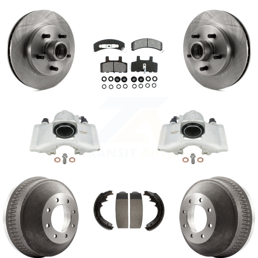 Front Rear Disc Brake Caliper Rotors Drums Semi-Metallic Pads Kit (8Pc) For C1500 Suburban GMC Chevrolet With 13" Diameter Drum GAS engine KC8-100735S by Transit Auto