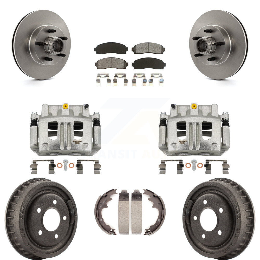Front Rear Disc Brake Caliper Rotor Drum Semi-Metallic Pad Kit (8Pc) For Ford Ranger RWD KC8-100738S