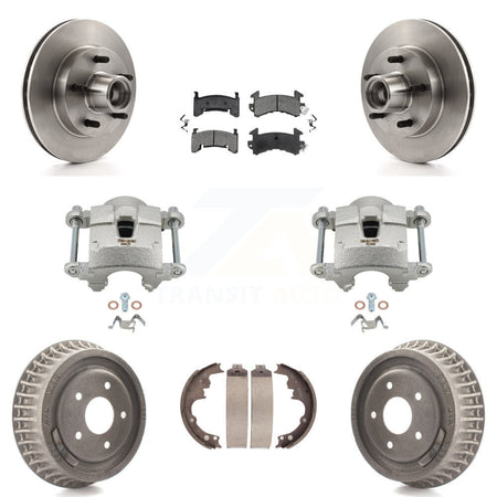 Front Rear Brake Caliper Rotors Drums Semi-Metallic Pads Kit (8Pc) For Chevrolet S10 GMC KC8-100743S