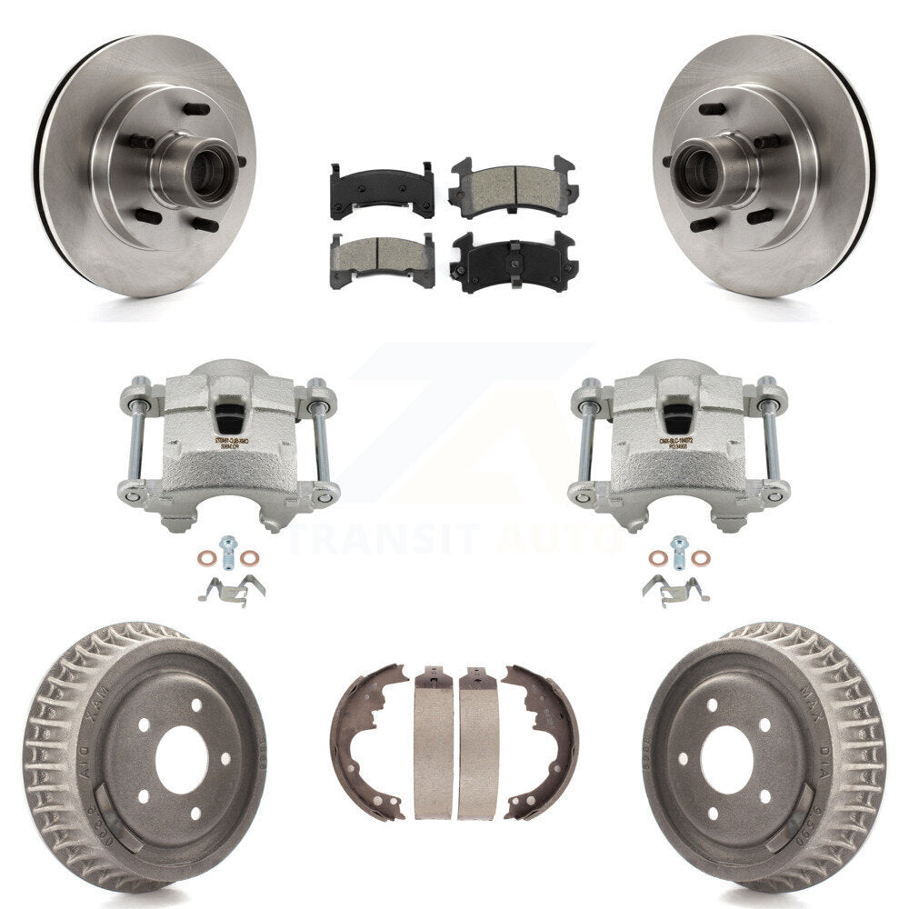 Front Rear Brake Caliper Rotors Drums Semi-Metallic Pads Kit (8Pc) For Chevrolet S10 GMC KC8-100744S