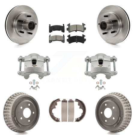Front Rear Brake Caliper Rotors Drums Semi-Metallic Pads Kit (8Pc) For Chevrolet S10 GMC KC8-100744S