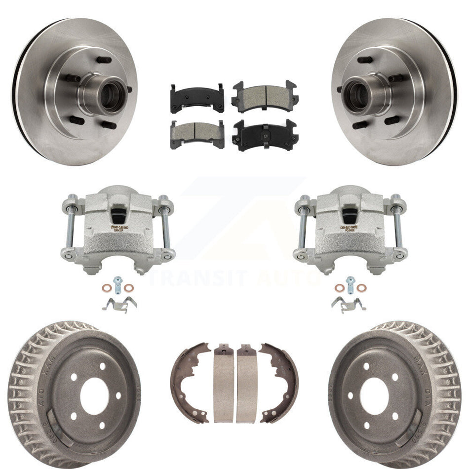 Front Rear Brake Caliper Rotors Drums Semi-Metallic Pads Kit (8Pc) For Chevrolet S10 GMC KC8-100744S