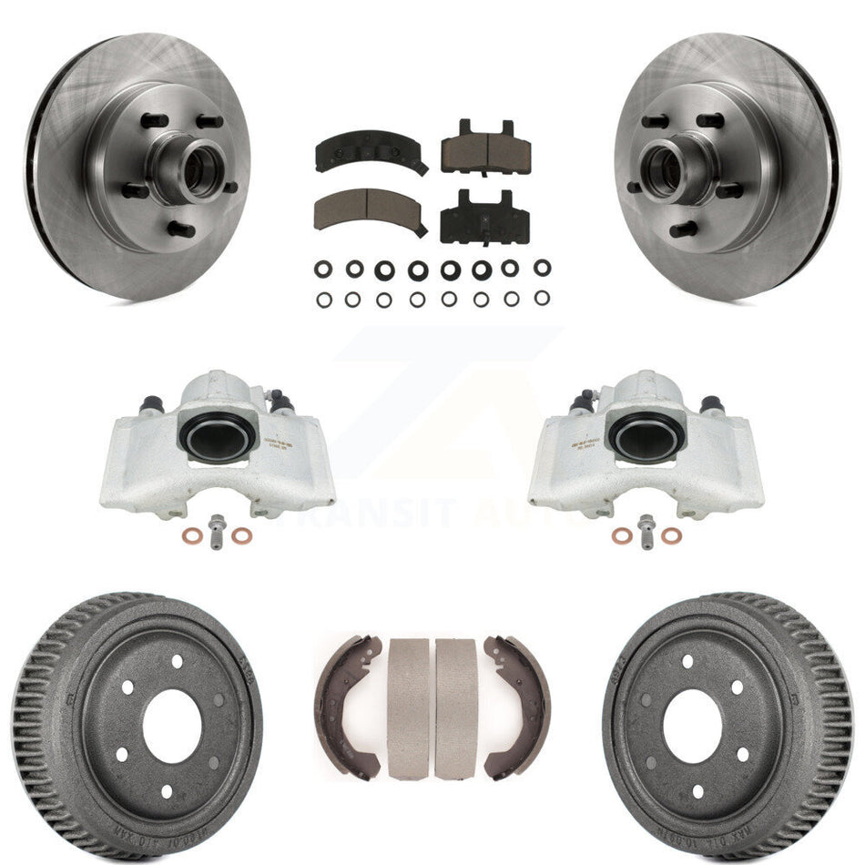 Front Rear Disc Brake Caliper Rotors Drums Ceramic Pads Kit (8Pc) For GMC Yukon With 10" Diameter Drum KC8-100745C by Transit Auto