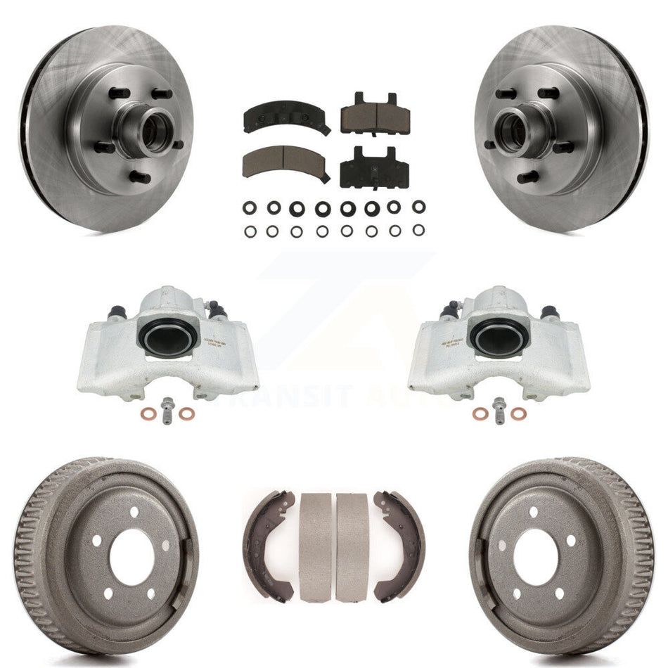 Front Rear Disc Brake Caliper Rotors Drums Ceramic Pads Kit (8Pc) For GMC Yukon With 10" Diameter Drum KC8-100746C