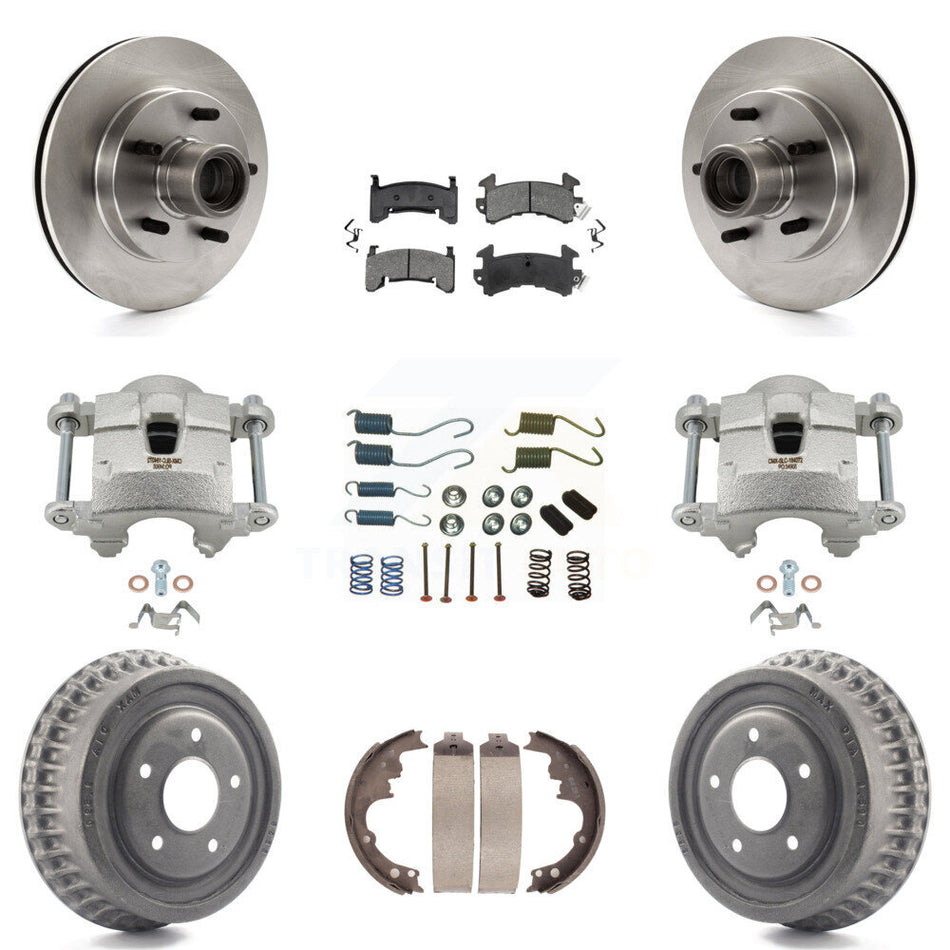 Front Rear Brake Caliper Rotors Drum Semi-Metallic Pad Shoe & Hardware Kit (9Pc) For GMC KC8-100747S