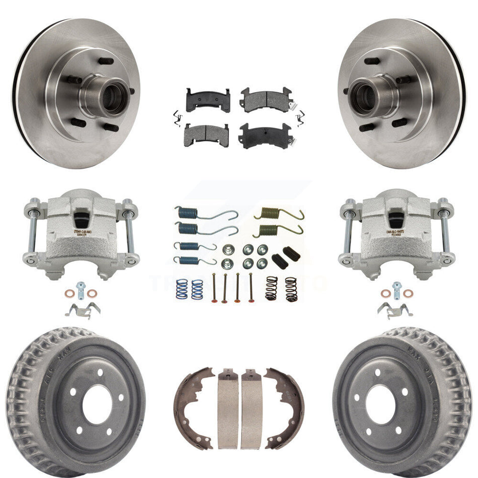 Front Rear Brake Caliper Rotors Drum Semi-Metallic Pad Shoe & Hardware Kit (9Pc) For GMC KC8-100747S