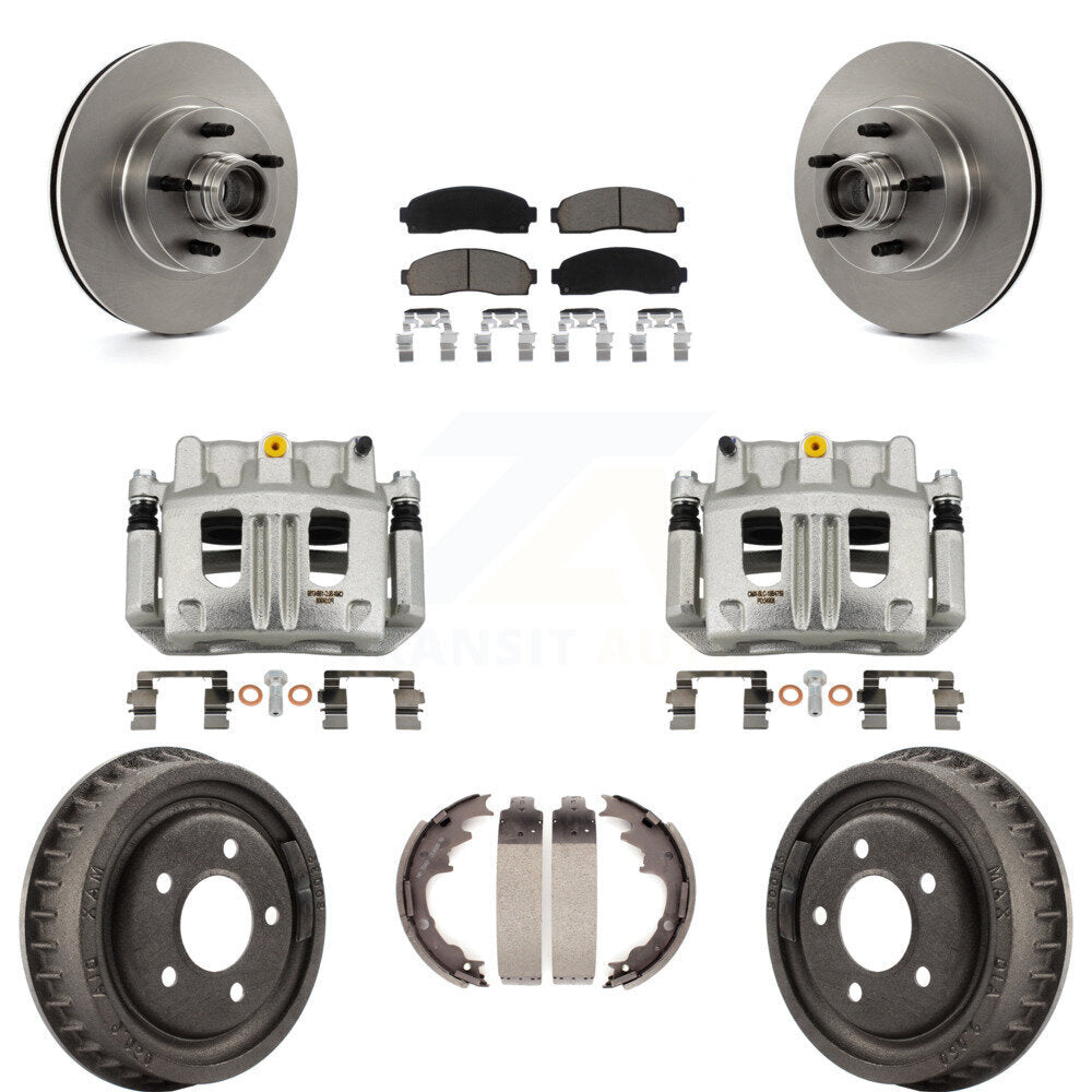 Front Rear Brake Caliper Rotors Drum Ceramic Pad Kit (8Pc) For 2006-2009 Ford Ranger RWD KC8-100749C