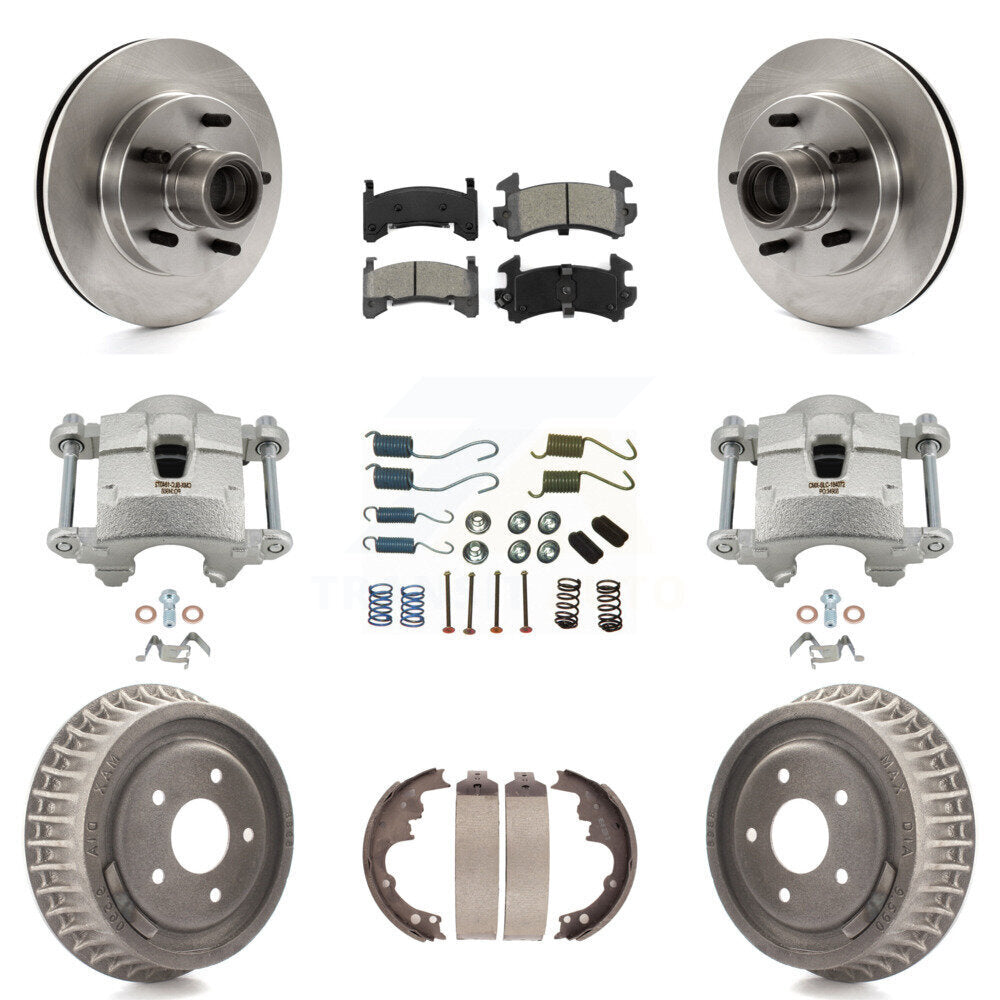 Front Rear Brake Caliper Rotors Drum Semi-Metallic Pad Shoe & Hardware Kit (9Pc) For S10 KC8-100749S