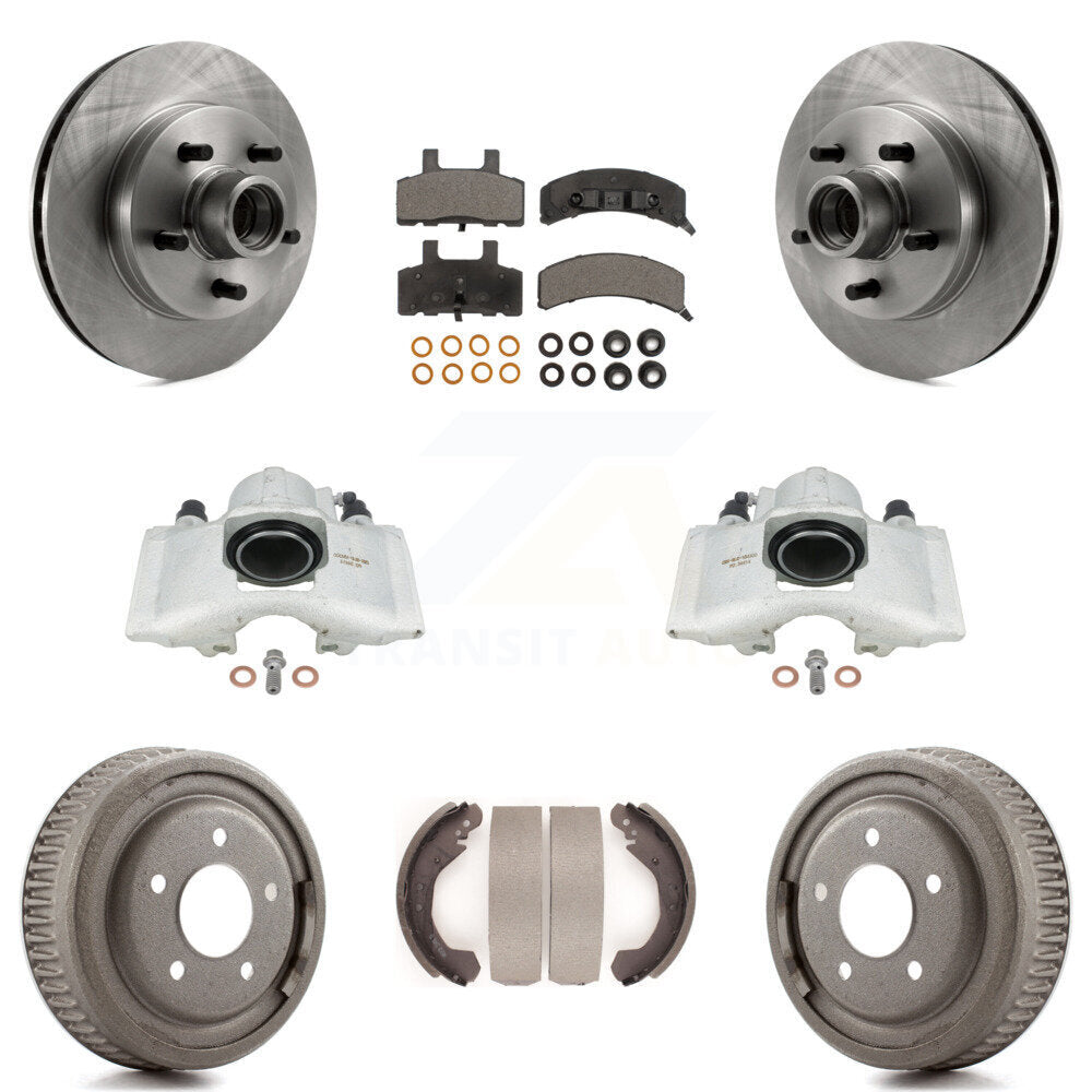 Front Rear Disc Brake Caliper Rotors Drums Semi-Metallic Pads Kit (8Pc) For GMC Yukon With 10" Diameter Drum KC8-100752P by Transit Auto