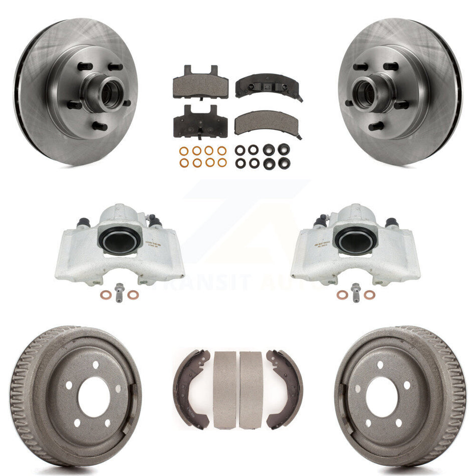Front Rear Disc Brake Caliper Rotors Drums Semi-Metallic Pads Kit (8Pc) For GMC Yukon With 10" Diameter Drum KC8-100752P