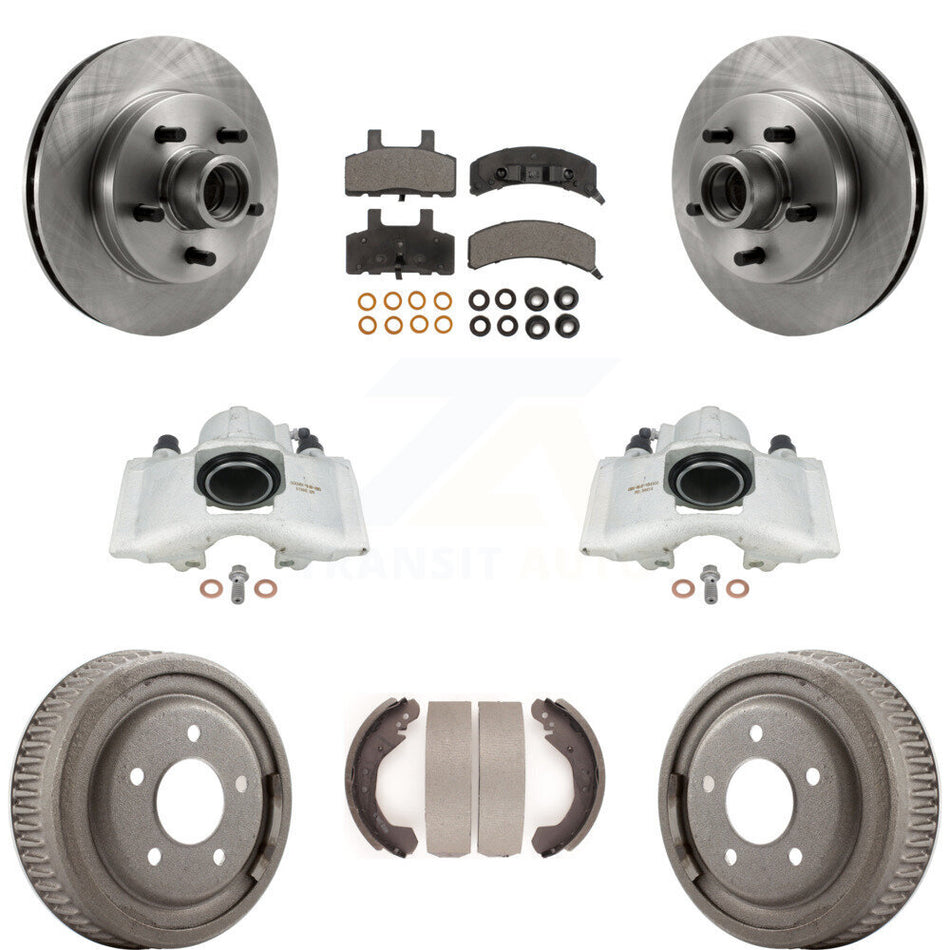 Front Rear Disc Brake Caliper Rotors Drums Semi-Metallic Pads Kit (8Pc) For GMC Yukon With 10" Diameter Drum KC8-100752P