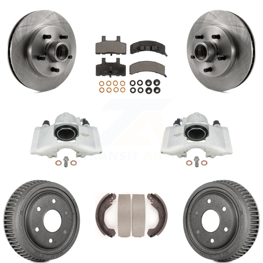 Front Rear Disc Brake Caliper Rotors Drums Semi-Metallic Pads Kit (8Pc) For GMC Yukon With 10" Diameter Drum KC8-100753P by Transit Auto