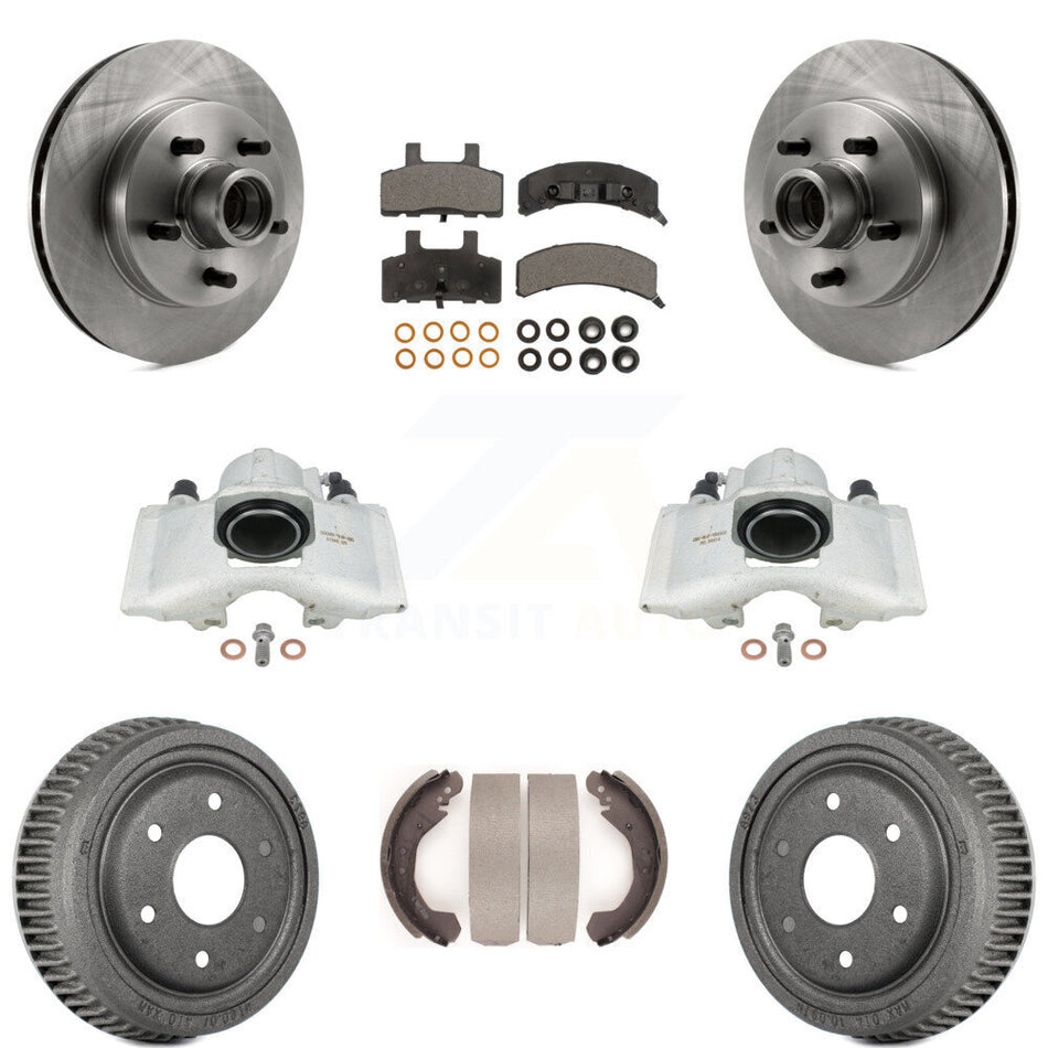 Front Rear Disc Brake Caliper Rotors Drums Semi-Metallic Pads Kit (8Pc) For GMC Yukon With 10" Diameter Drum KC8-100753P by Transit Auto