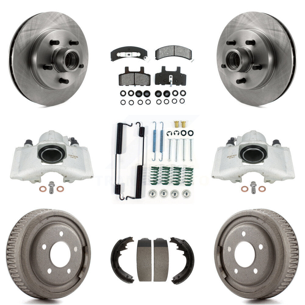 Front Rear Disc Brake Caliper Rotors Drums Semi-Metallic Pads Shoes And Hardware Kit (9Pc) For 1997-1998 Chevrolet C1500 Suburban GAS engine With 10" Diameter Drum KC8-100753S by Transit Auto