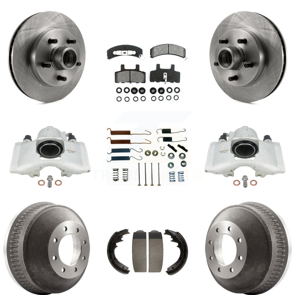 Front Rear Disc Brake Caliper Rotors Drums Semi-Metallic Pads Shoes And Hardware Kit (9Pc) For 1998 Chevrolet C1500 Suburban GAS engine With 13" Diameter Drum KC8-100754S by Transit Auto