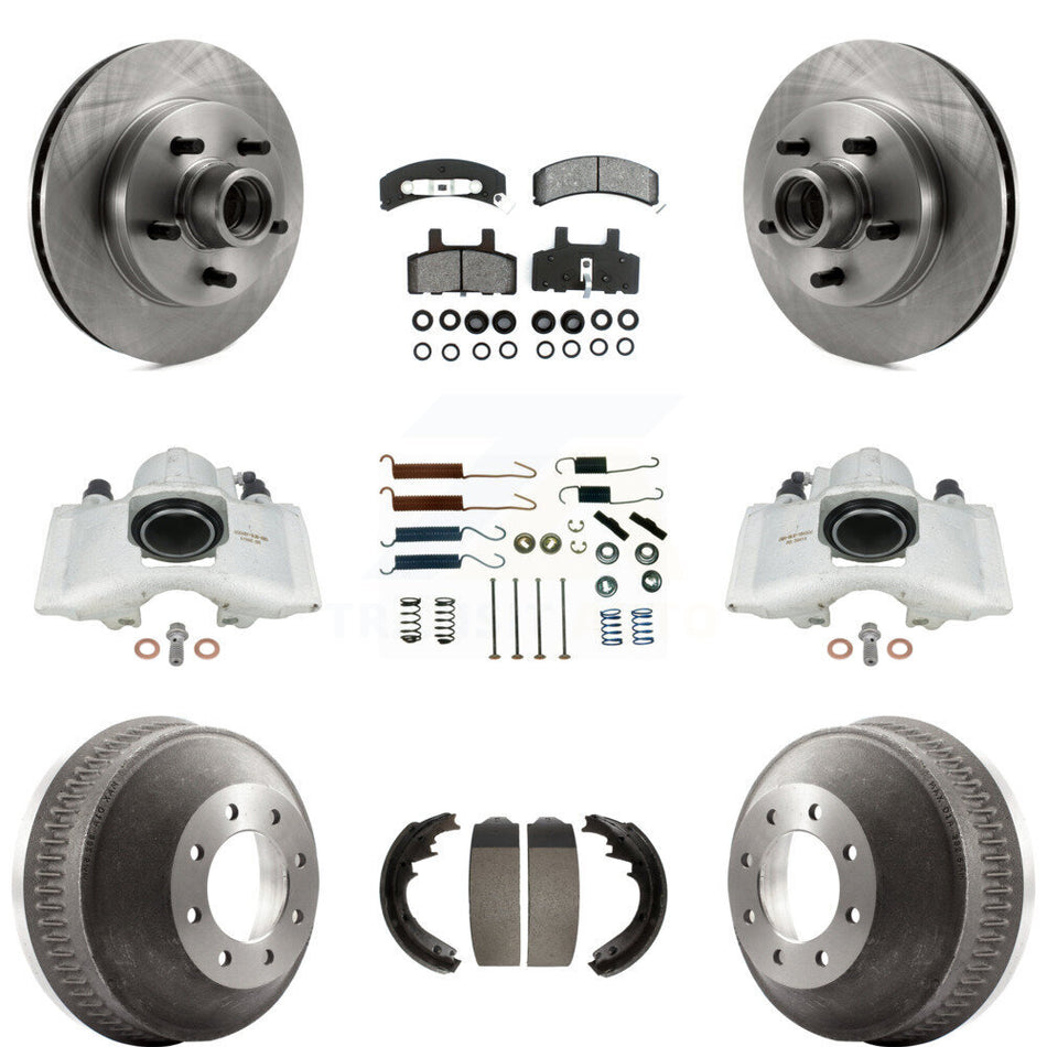 Front Rear Disc Brake Caliper Rotors Drums Semi-Metallic Pads Shoes And Hardware Kit (9Pc) For 1998 Chevrolet C1500 Suburban GAS engine With 13" Diameter Drum KC8-100754S
