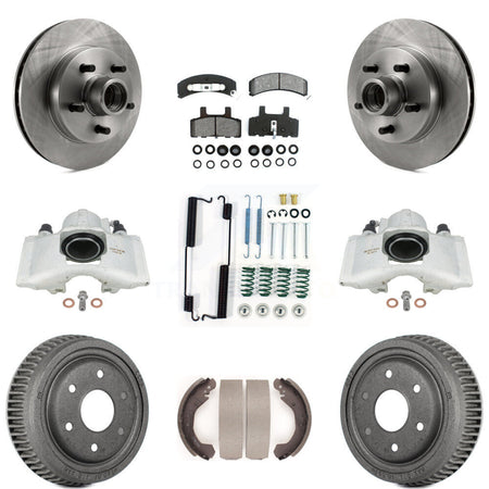 Front Rear Disc Brake Caliper Rotors Drums Semi-Metallic Pads Shoes And Hardware Kit (9Pc) For GMC Yukon With 10" Diameter Drum KC8-100755S by Transit Auto