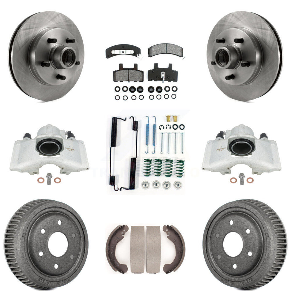 Front Rear Disc Brake Caliper Rotors Drums Semi-Metallic Pads Shoes And Hardware Kit (9Pc) For GMC Yukon With 10" Diameter Drum KC8-100755S
