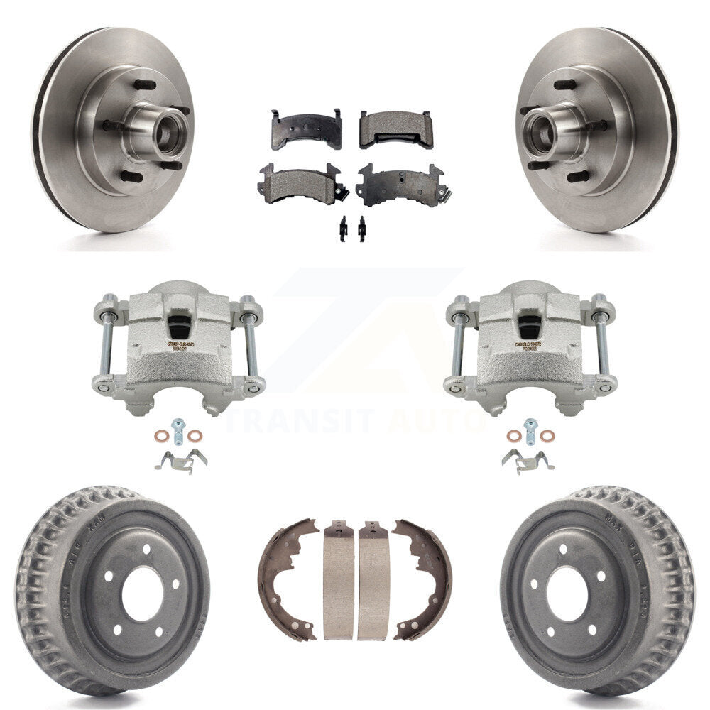 Front Rear Brake Caliper Rotors Drum Ceramic Pads Kit (8Pc) For Chevrolet Camaro Pontiac KC8-100756T