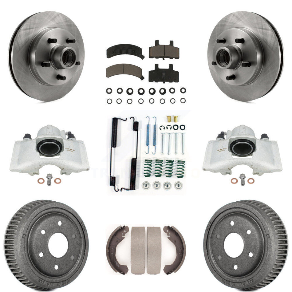 Front Rear Disc Brake Caliper Rotors Drums Ceramic Pads Shoes And Hardware Kit (9Pc) For GMC Yukon With 10" Diameter Drum KC8-100757C by Transit Auto