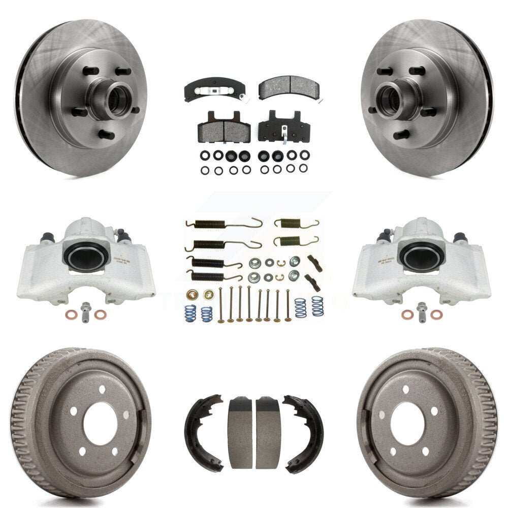 Front Rear Disc Brake Caliper Rotors Drums Semi-Metallic Pads Shoes And Hardware Kit (9Pc) For 1995-1997 GMC Yukon RWD with GAS engine With 11" Diameter Drum KC8-100757S by Transit Auto