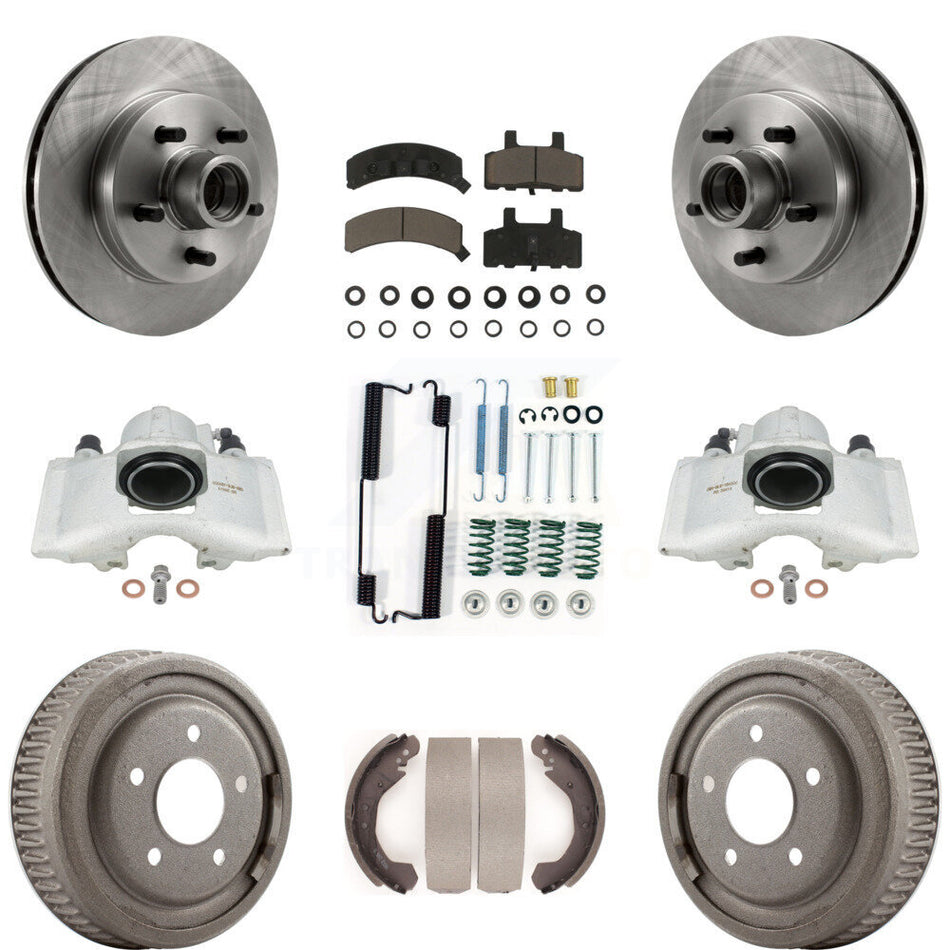 Front Rear Disc Brake Caliper Rotors Drums Ceramic Pads Shoes And Hardware Kit (9Pc) For GMC Yukon With 10" Diameter Drum KC8-100758C