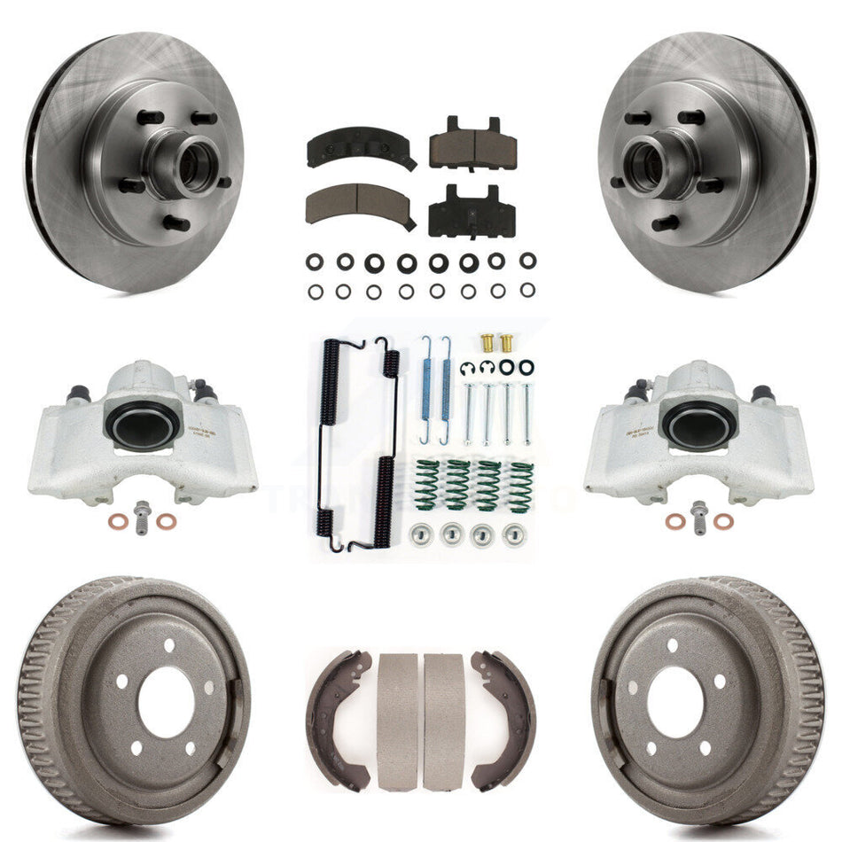 Front Rear Disc Brake Caliper Rotors Drums Ceramic Pads Shoes And Hardware Kit (9Pc) For GMC Yukon With 10" Diameter Drum KC8-100758C